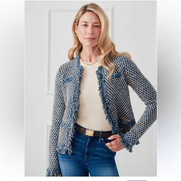 J. McLaughlin Denim Tan Marceline Fringe Cardigan-STILL IN STOCK $328, small - Picture 1 of 16